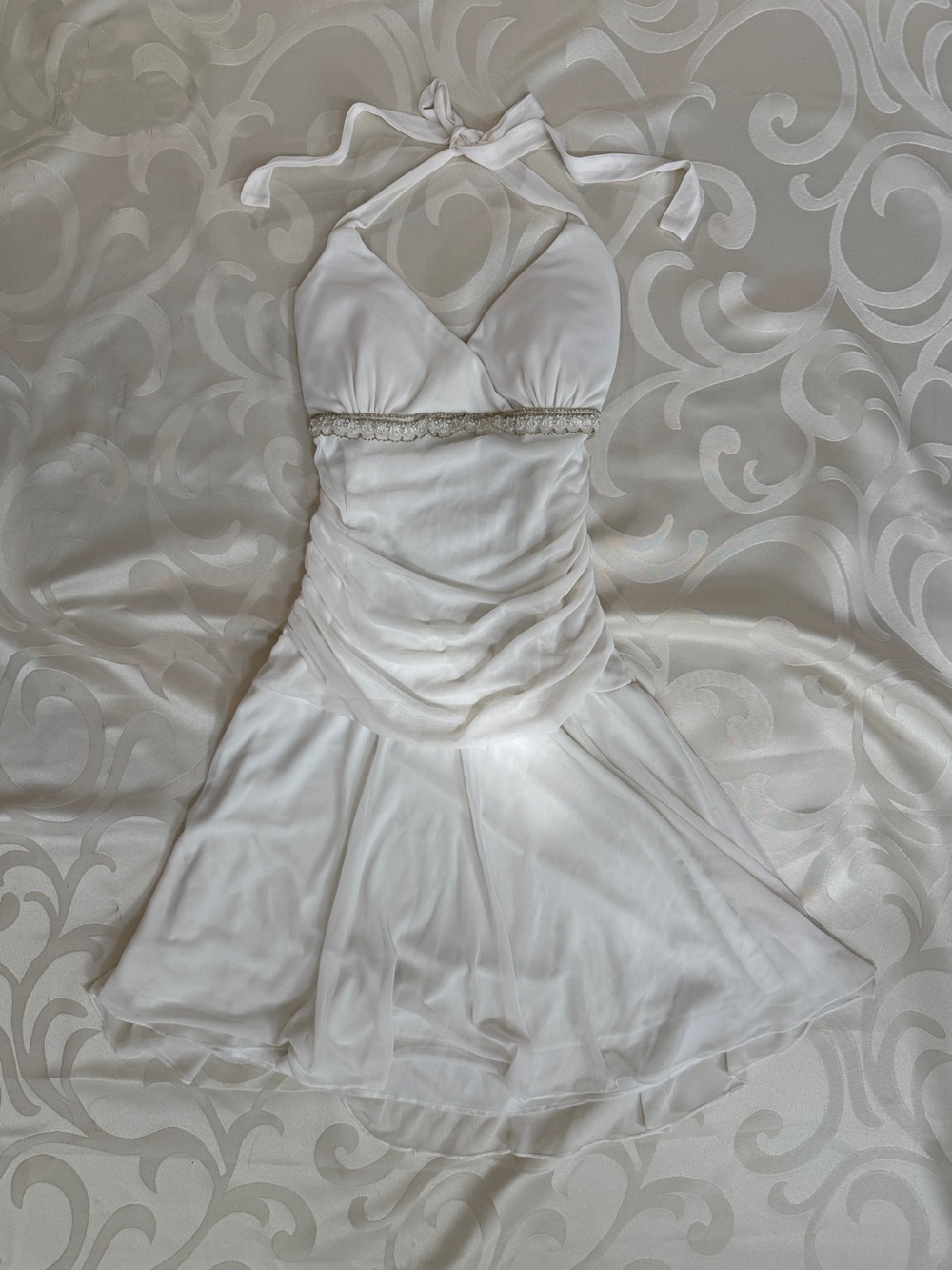 City Triangles White Halter Mini Dress with Beaded Waist